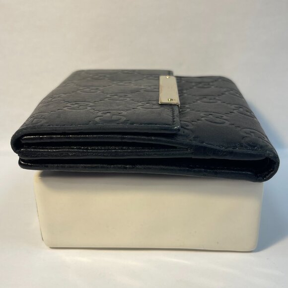 Gucci Guccissima Metal Bar French Flap Wallet Black - Preowned - Picture 4 of 10